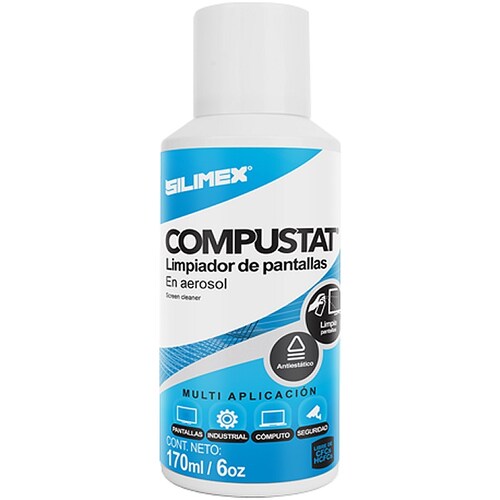 Limpiador De Pantallas Silimex COMPUstat En Aerosol Antiestatico 170ml.