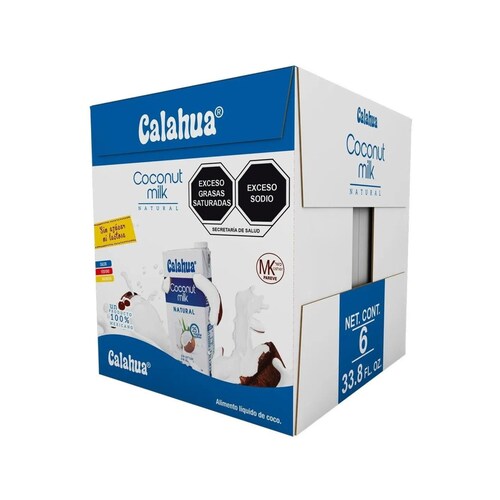 Calahua Leche De Coco Natural 6 Botes De 1lt