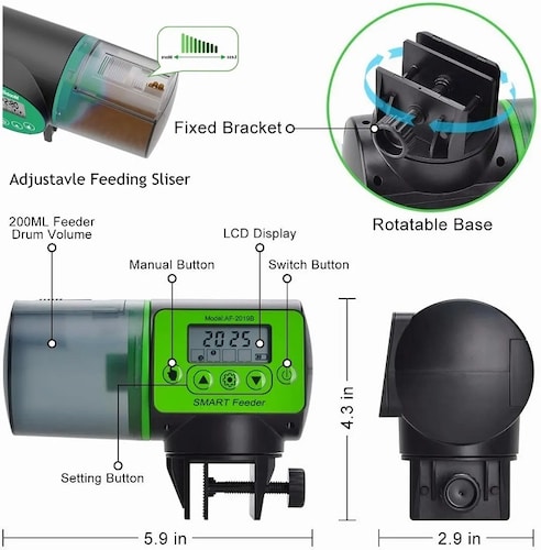 Alimentador De Peces Automático Con Temporizador Y Lcd 200ml