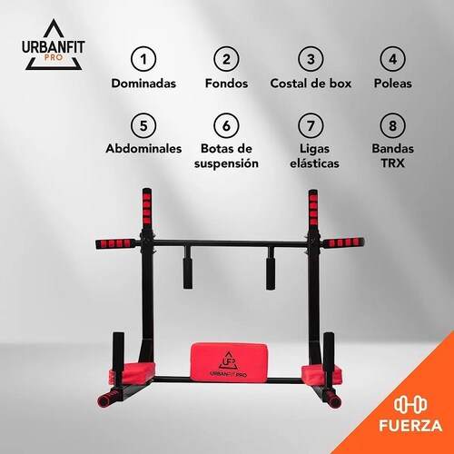 Gym Barra Para Dominadas 8 en 1 Uso Rudo Rojo