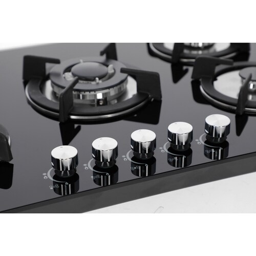 COMBO Parrilla de Cristal 76 cm Cristal Templ Negro y Campana Estandar Acero Inox 75 Cm + Horno Gas 60 cm.