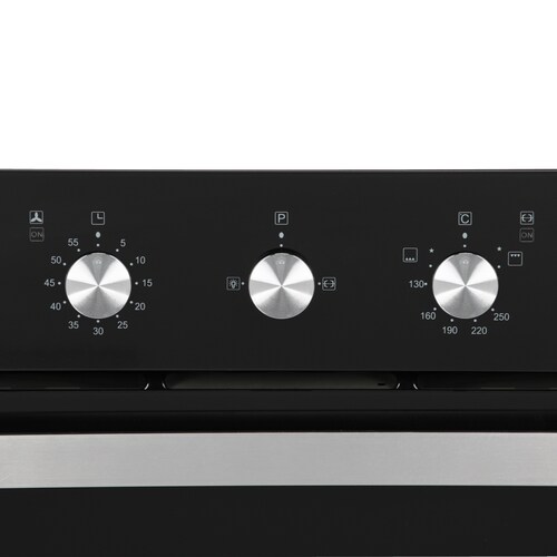 COMBO Parrilla de Cristal 76 cm Cristal Templ Negro y Campana Estandar Acero Inox 75 Cm + Horno Gas 60 cm.