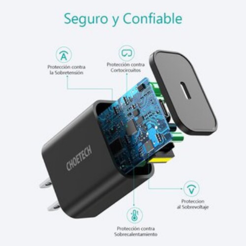 Cargador de Pared Tipo C Carga Rapida PD 20W Negro