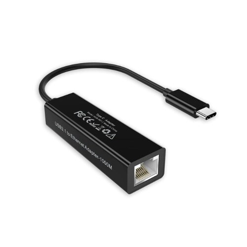 Adaptador USB C a Ethernet Negro.