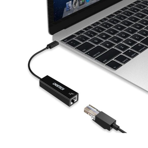 Adaptador USB C a Ethernet Negro.