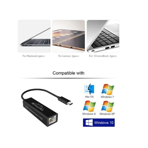 Adaptador USB C a Ethernet Negro.