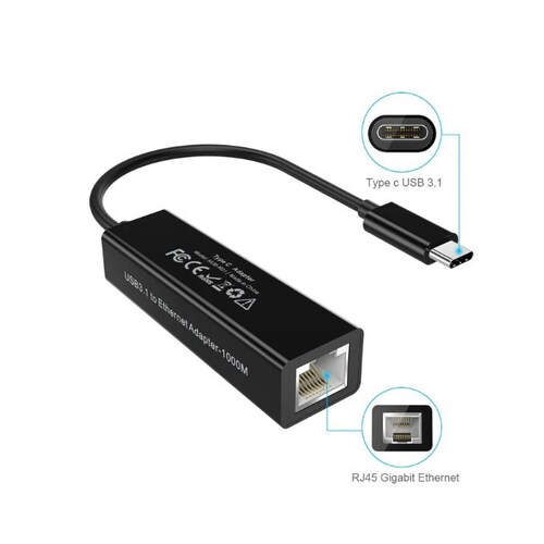 Adaptador USB C a Ethernet Negro.
