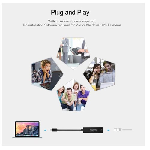 Adaptador USB C a Ethernet Negro.