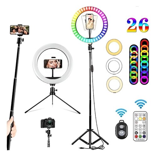 Aro De Luz Led Rgb 26 Color Con Control Remoto + 2 Trípode