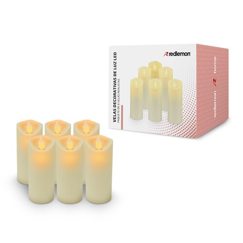 Paquete de 6 Velas LED Largas Flama Realista Pilas Redlemon