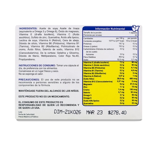 Dibenel Max 30 Caps Suplemento Vitamina Minerales Quercetina Y Omega 3 , 6 Cmd 