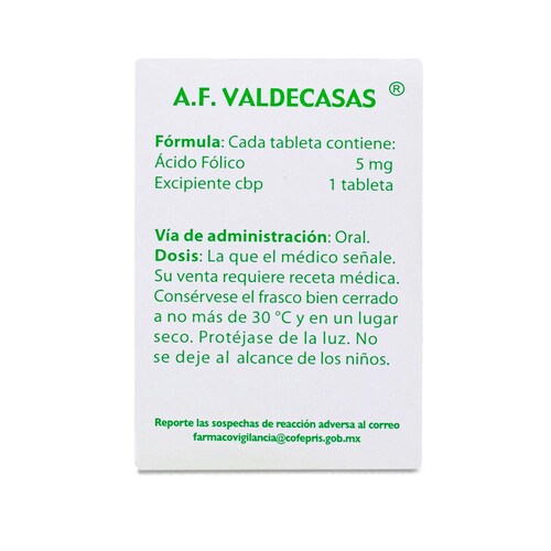 A.F. Valdecasas Acido Folico 92 Tabs. 5 Mg Valdecasas