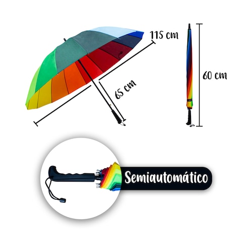 Paraguas Sombrilla Multicolor Arcoiris Semiautomático 115 CmOTA