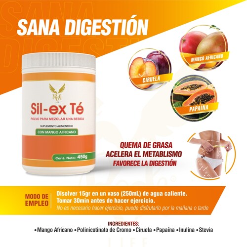 Sil-ex Té, Quema Grasa, Sana Digestión, Acelera el Metabolismo, frasco de 450g.