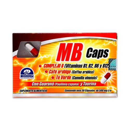 Mb Caps 30 Caps 500 Mg Complejo B Vitaminas B1, B2, B6 Y B12, Café Arabigo Y Te Verde Con Guarana Y 