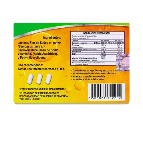 Vitamina C Y Sauco 60 Mg 30Tab 0.6G Natutech 
