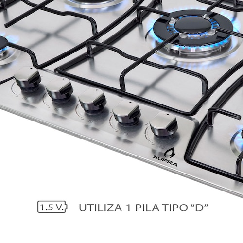 Parrilla de gas empotrable de 76cm con 5 quemadores SUPRA ZEGNA de acero inoxidable