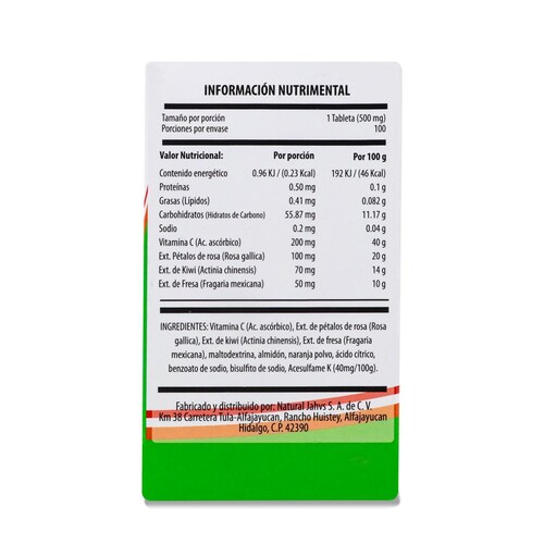 Cjahvs Vitamina C A Base De Extracto De Petalos De Rosa Fresa Kiwi 100Tabs 500 Mg Natural Jahvs 