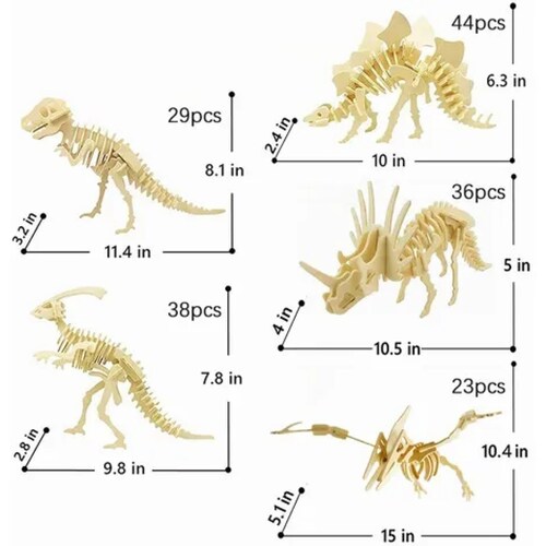 5 Rompecabezas Dinosaurios 3d Madera Para Niños