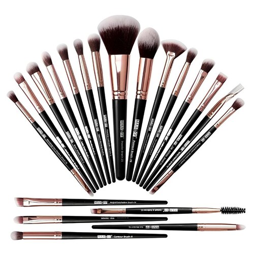 20 Piezas Brochas De Maquillaje Profesional (negro Dorado)