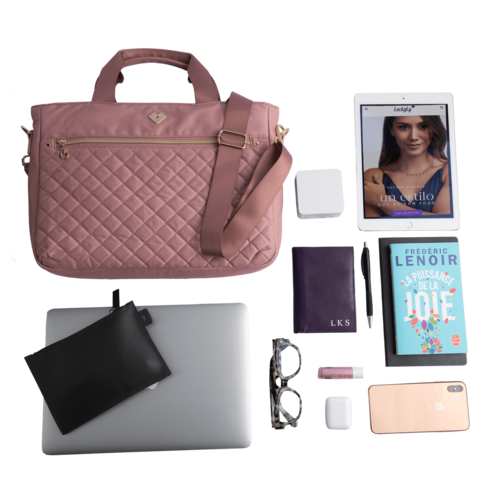 LuckyLy Tote Bolsa para Laptop Mujer hasta 15.6 Pulgadas, Bolso de Mano y Crossbody Ejecutiva Escolar, Modelo Jessy, Rosa