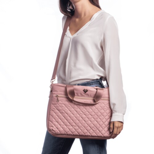 LuckyLy Tote Bolsa para Laptop Mujer hasta 15.6 Pulgadas, Bolso de Mano y Crossbody Ejecutiva Escolar, Modelo Jessy, Rosa