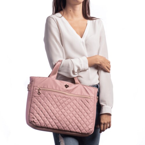 LuckyLy Tote Bolsa para Laptop Mujer hasta 15.6 Pulgadas, Bolso de Mano y Crossbody Ejecutiva Escolar, Modelo Jessy, Rosa