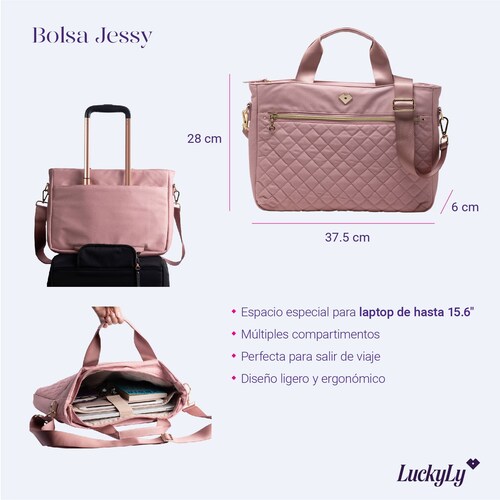LuckyLy Tote Bolsa para Laptop Mujer hasta 15.6 Pulgadas, Bolso de Mano y Crossbody Ejecutiva Escolar, Modelo Jessy, Rosa
