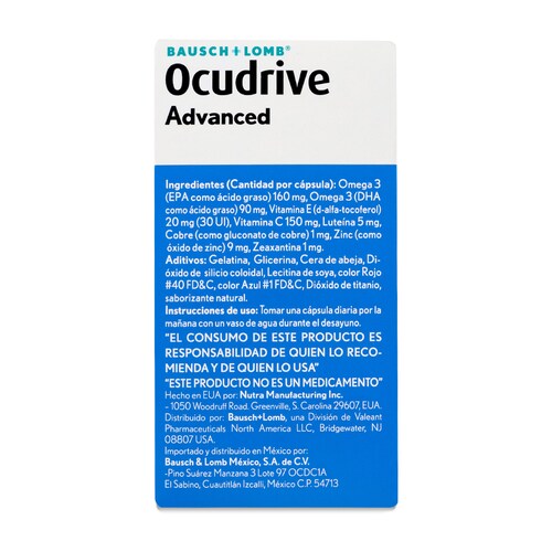 Ocudrive Advanced 50 Caps 160/150/5 Mg Luteina, Zeaxantina Y Omega 3 Bausch Lomb 