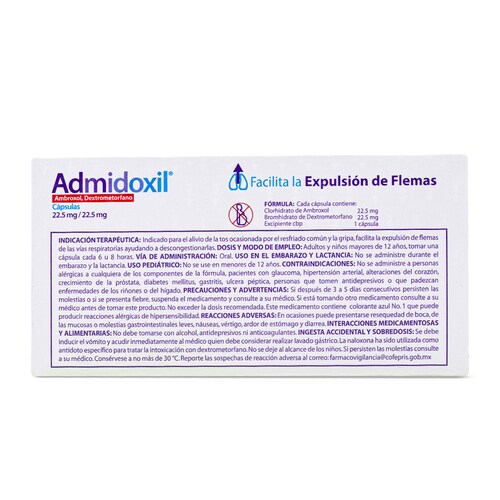Admidoxil Ambroxol, Dextrometorfano Facilita La Expulsión De Flemas 10 Caps 22.5 Mg 