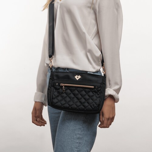 LuckyLy Bolsa Crossbody de Mujer, estilo Bolsa Bandolera de Mano y al Hombro tipo Mensajero de Viaje, Modelo Jenny, Negro