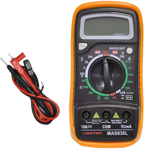 Multimetro Digital para Voltaje Alterno y Voltaje Directo Ideal para Tecnicos o Estudiantes Incluye Juego de Puntas Tipo Aguja / Master / MAS830L