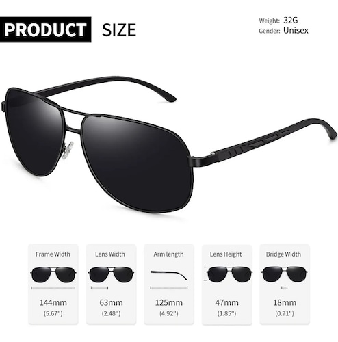Lentes De Sol Hombre Polarizados Clásicos Uv400 De Piloto Negro