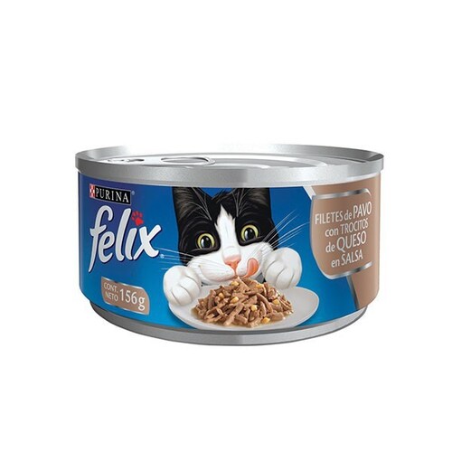 FELIX Alimento Húmedo Sabor Filetes de Pavo con Trocitos de Queso en Salsa, Paquete con 24 Latas de 156g.