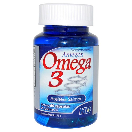 Amegon, Omega 3, 60 Capsulas, 1200 mg c/u, Aceite de Salmon