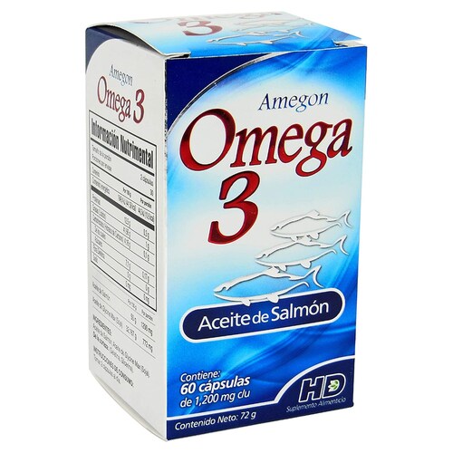 Amegon, Omega 3, 60 Capsulas, 1200 mg c/u, Aceite de Salmon