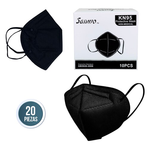 Cubrebocas Kn95 Marca Sanwo Sin Válvula Color Negro 20 Piezas