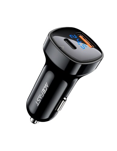 Cargador de Auto Dual USB-C y USB-A de Carga Rápida Negro