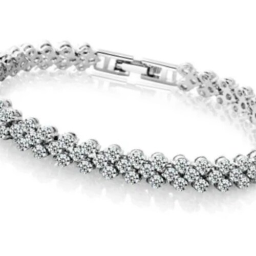 Pulsera De Cristal Para Mujer Plata Blanca + Caja Exquisita