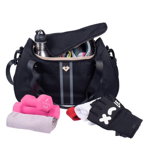 LuckyLy Maleta Deportiva para Mujer y de Viaje, con Múltiples Compartimentos y Ligera, Modelo Maxi, Negro