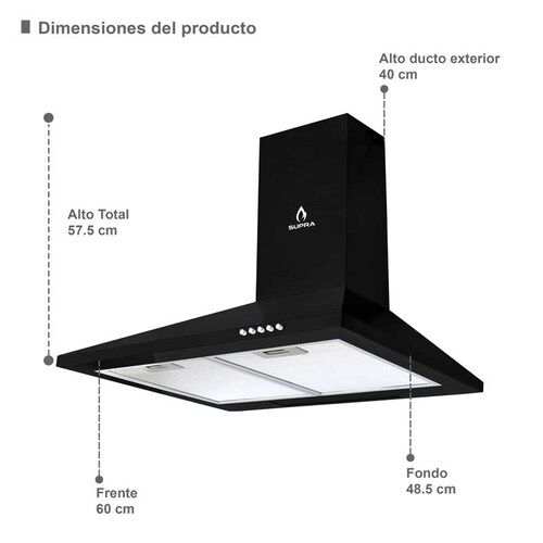 COMBO con campana de pared 60cm, parrilla de inducción y parrilla de gas SUPRA CINQUE de color negro