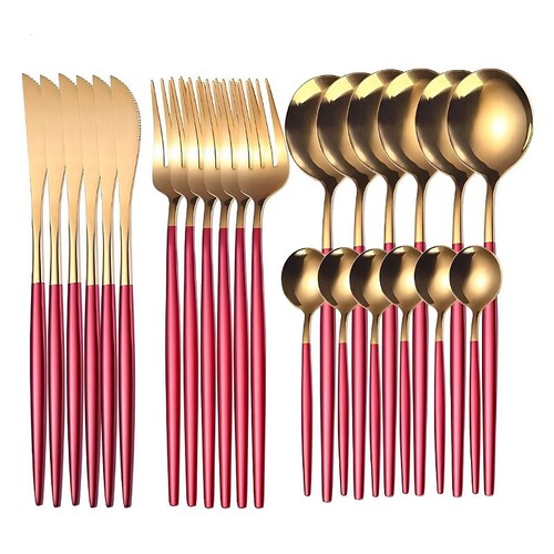 Cubertería De Acero Inoxidable 24 Piezas Red Gold.