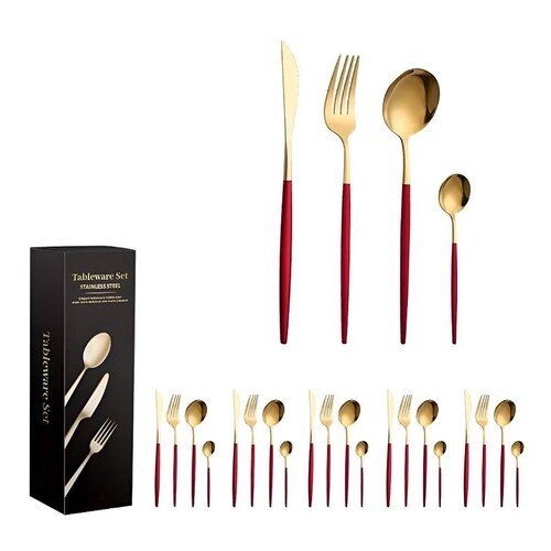 Cubertería De Acero Inoxidable 24 Piezas Red Gold.