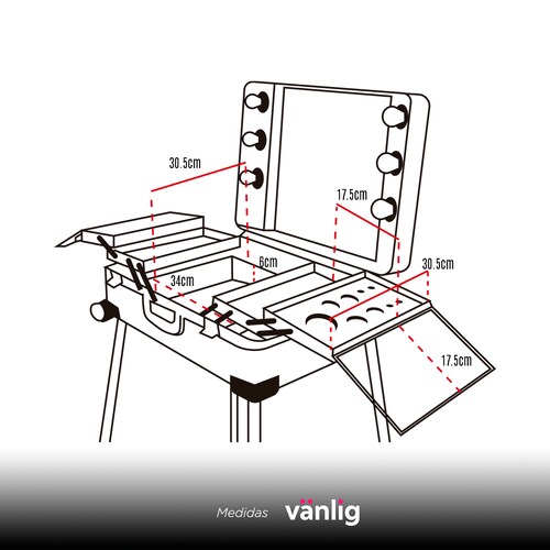 Cosmetiquera Estación De Maquillaje Maletín Con Luz Rosa Vanity VANLIG