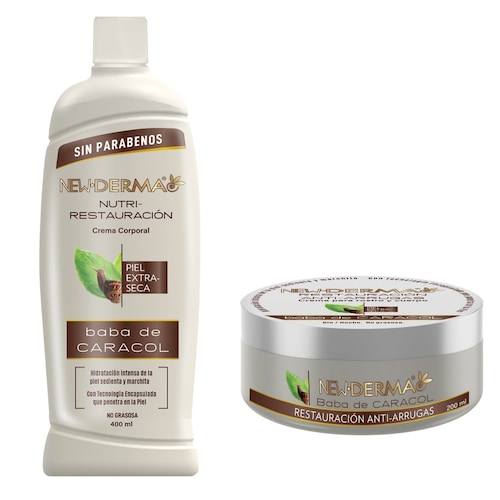 New Derma Crema Corporal Baba De Caracol 200 + 400 Ml - 2 Pz