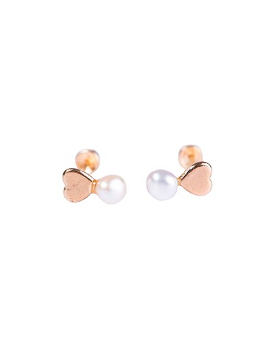 Broquel en Forma de Corazón con Perla, en Oro de 10k - Mancini Joyas