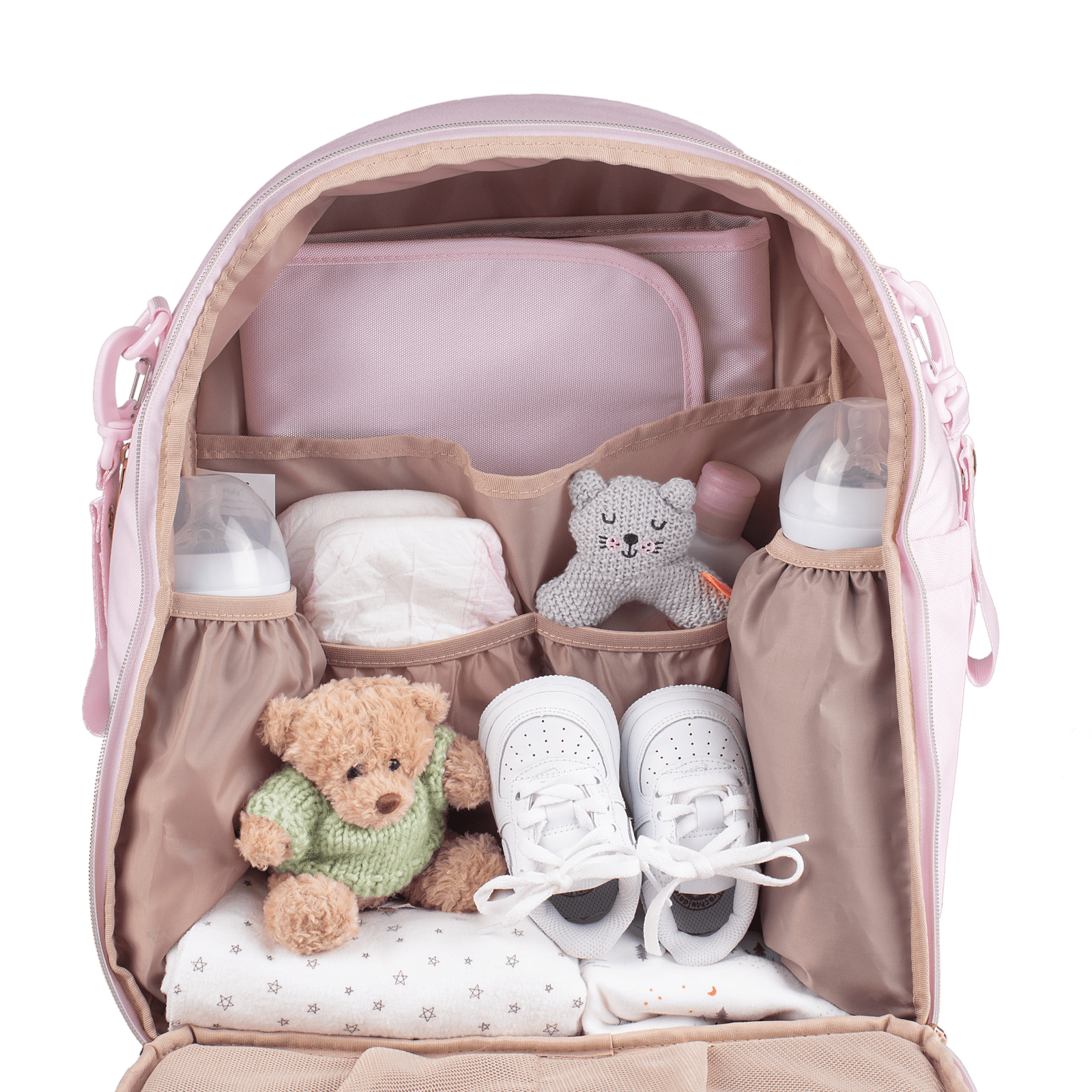 LuckyLy Panalera Mochila de Bebe Moderna con Multiples Compartimentos Incluye Cambiador Modelo Evie Rosa