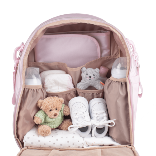 LuckyLy Pañalera Mochila de Bebé Moderna con Múltiples Compartimentos,  Incluye Cambiador, Modelo Evie, Rosa