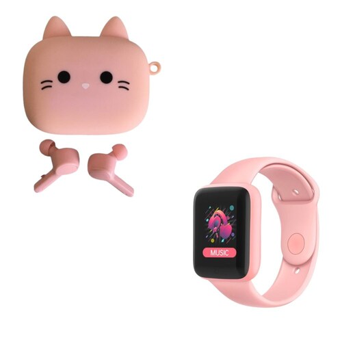 Reloj Inteligente Mujer Smartwatch Última Generación Rosa + Audífonos  Inalámbricos
