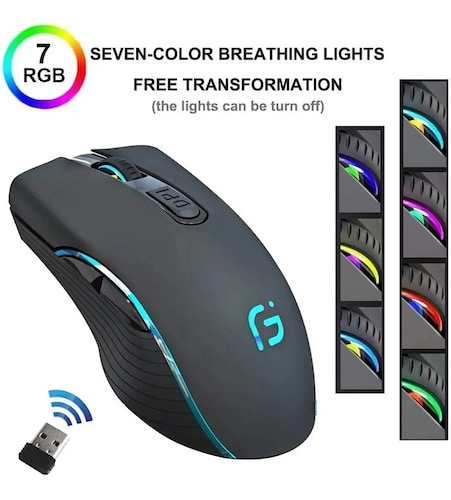 Mouse Inalámbrico, Ratón Inalámbrico 2.4 G Recargable Rgb